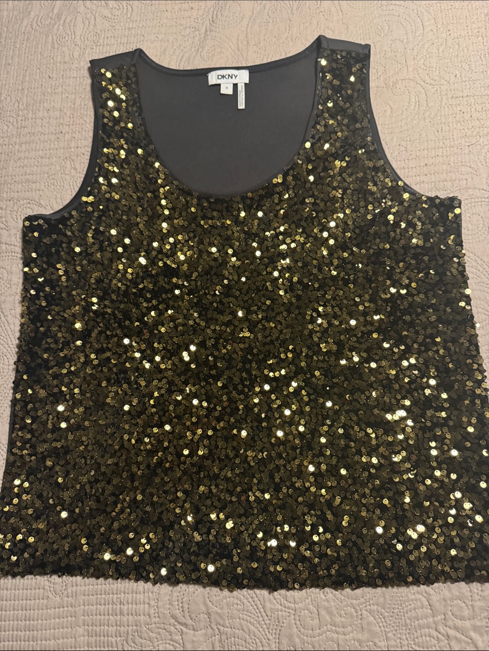 DKNY Black Tank Top with Gold Sequins